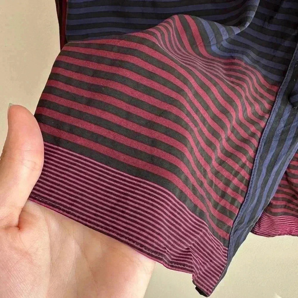 Joie Striped Button Down Shirt, Navy Blue/Black/Red/Magenta, Size Medium - Picture 9 of 16